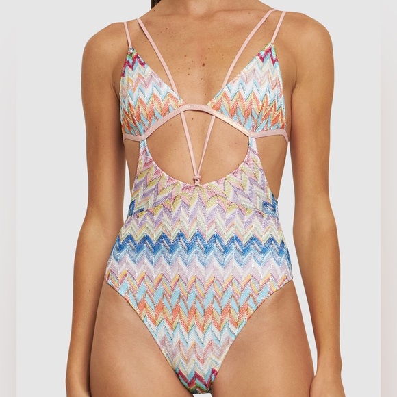 Missoni Chevron Cut Out One Piece Swimsuit - Picture 1 of 6